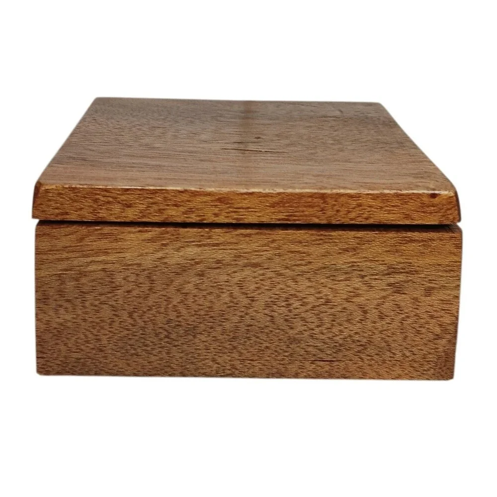 Wood Hinged Box Square With Round Interior Cutout Felt Lined 5.75